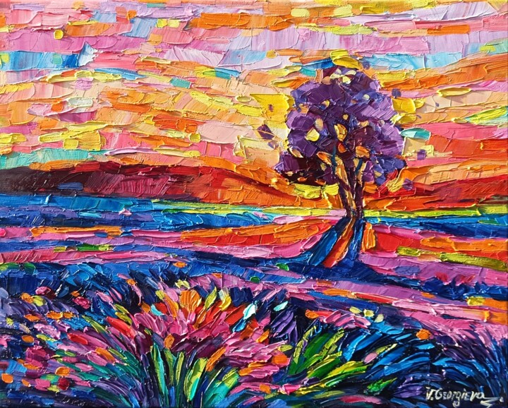 Картина под названием "Lavender sings 4" - Vanya Georgieva, Подлинное произведение искусства, Масло Установлен на Деревянная…