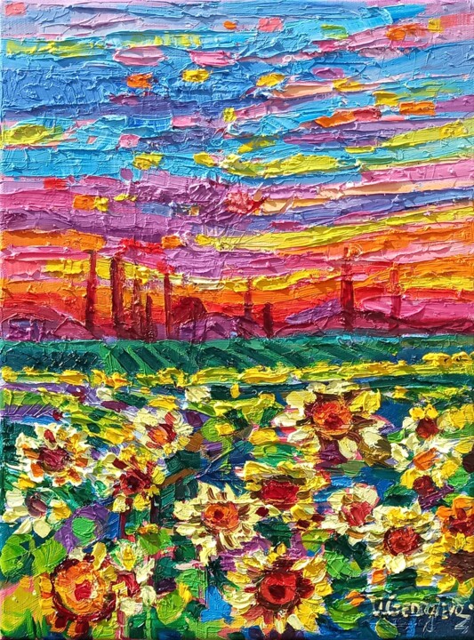 Pittura intitolato "Sunny fields 4" da Vanya Georgieva, Opera d'arte originale, Olio Montato su Telaio per barella in legno