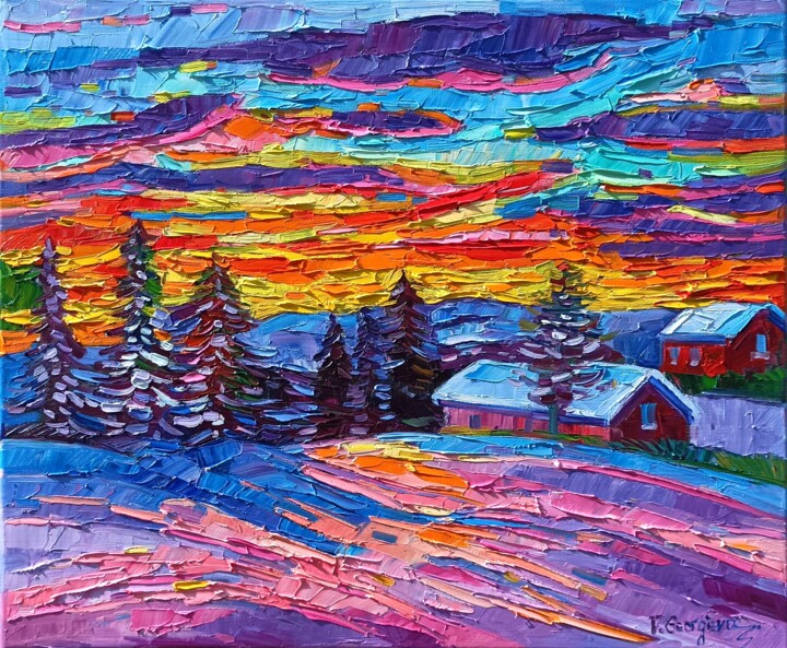 Peinture intitulée "Hot Winter sunset" par Vanya Georgieva, Œuvre d'art originale, Huile Monté sur Châssis en bois