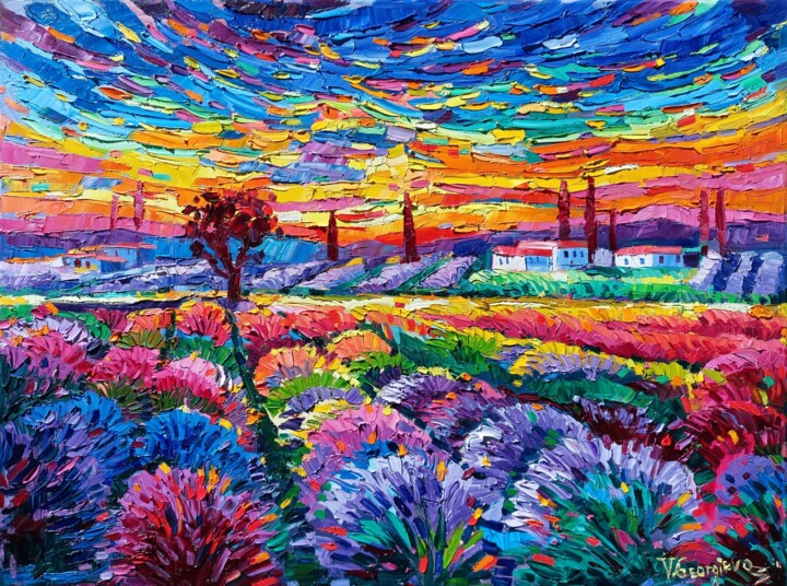 Картина под названием "Lavender Sings 9" - Vanya Georgieva, Подлинное произведение искусства, Масло Установлен на Деревянная…
