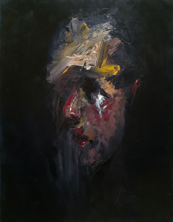 Painting titled "Боль" by Vardan Buniatyan, Original Artwork, Oil Mounted on Wood Panel