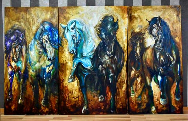 Painting titled "INDOMABLES" by Yuri Varona Reyes, Original Artwork, Acrylic Mounted on Wood Panel