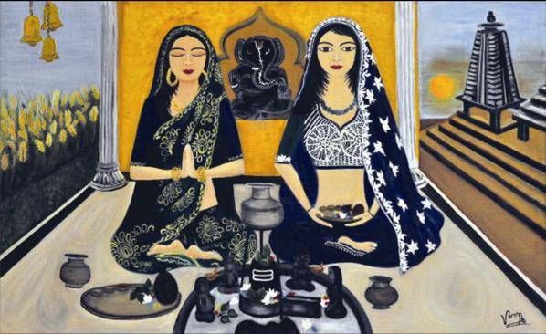 Malarstwo zatytułowany „Aradhana” autorstwa Varsha Vaish, Oryginalna praca, Olej