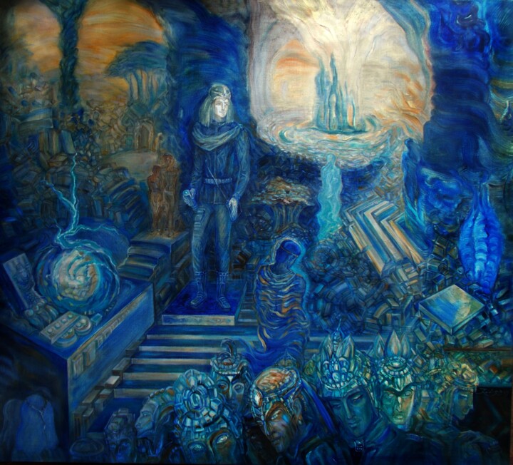 Malarstwo zatytułowany „Синий город” autorstwa Varu Kadis, Oryginalna praca, Olej Zamontowany na Drewniana rama noszy