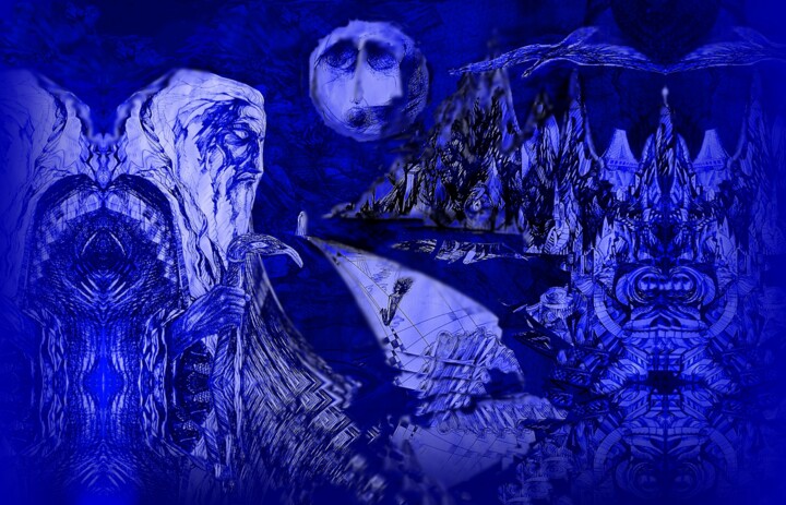 Цифровое искусство под названием "Лунная ночь" - Varu Kadis, Подлинное произведение искусства, 2D Цифровая Работа