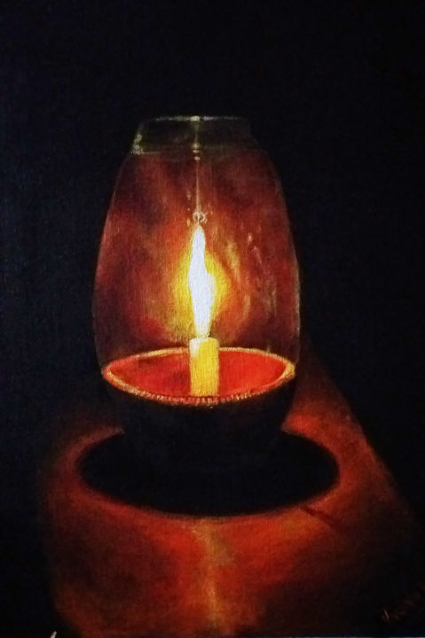 Painting titled "Night Lantern" by Varun N Rao, Original Artwork, Acrylic