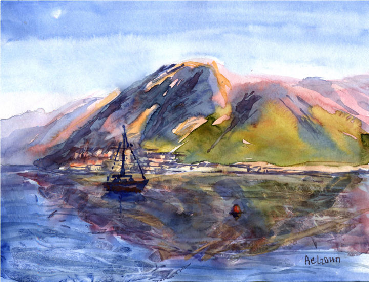 Картина под названием "Bay of Kotor" - Varvara Drokova, Подлинное произведение искусства, Акварель