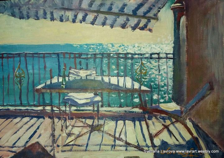 Painting titled "Juan Les Pins" by Svetlana Lavrova, Original Artwork, Oil