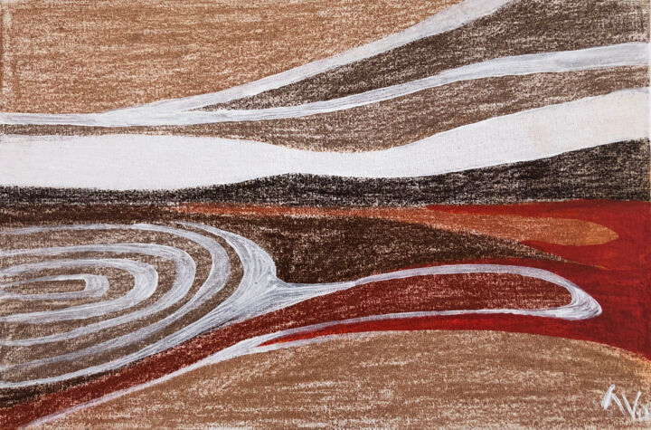 Drawing titled "SEA, RED SUNSET" by Varvara Tsoy, Original Artwork, Pastel