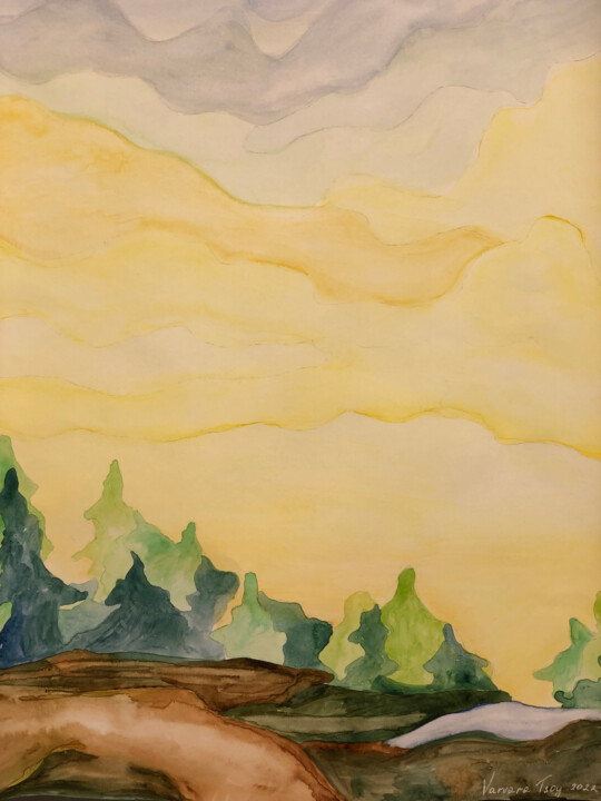 "yellow sky" başlıklı Tablo Varvara Tsoy tarafından, Orijinal sanat, Suluboya