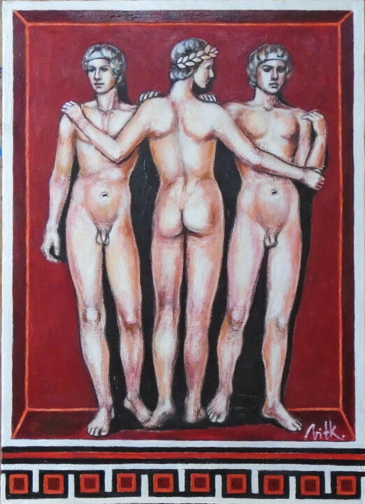 Pintura intitulada "The Three Graces" por Varvara Vitkovska, Obras de arte originais, Acrílico Montado em Cartão