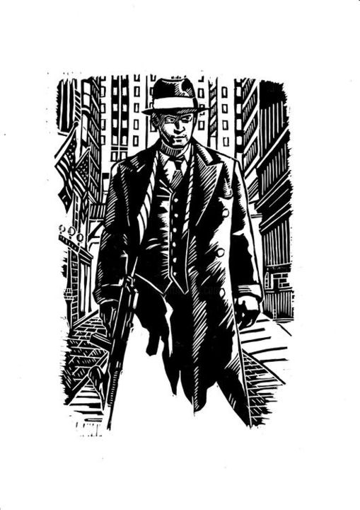 「John Dillinger」というタイトルの製版 Vasiliy Pimenovによって, オリジナルのアートワーク, Linocuts