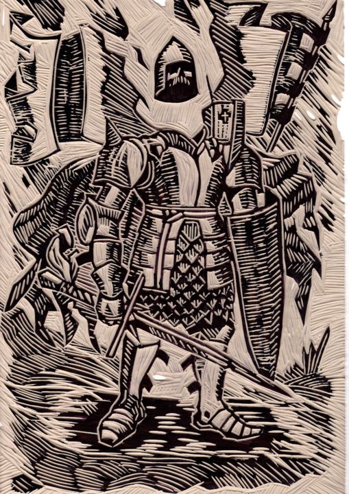 「tarot cards Death」というタイトルの製版 Vasiliy Pimenovによって, オリジナルのアートワーク, Linocuts