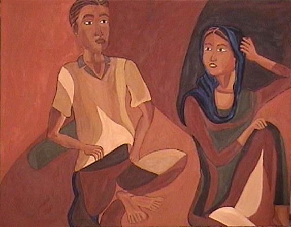 Painting titled "Woman and Man" by Vasanthi Victor, Original Artwork