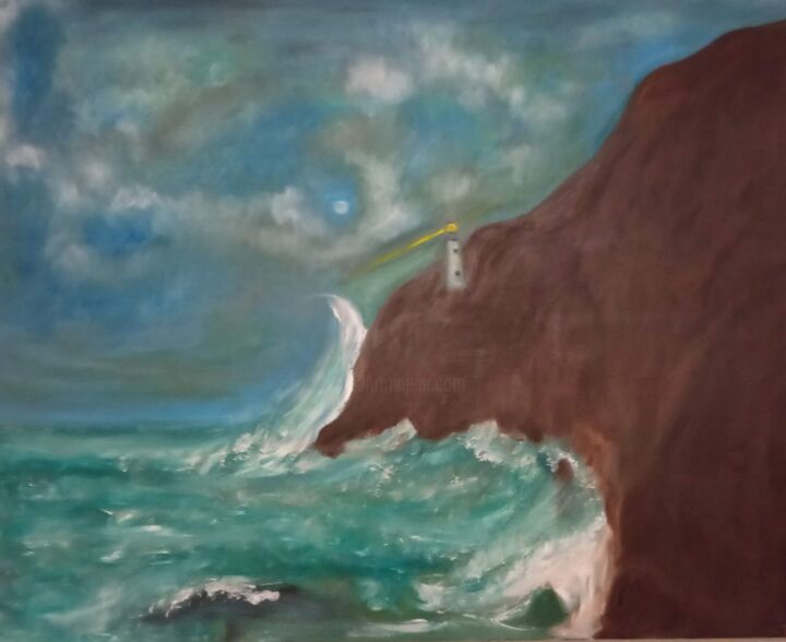 Картина под названием "The lighthouse" - Vasia Perrou, Подлинное произведение искусства, Масло
