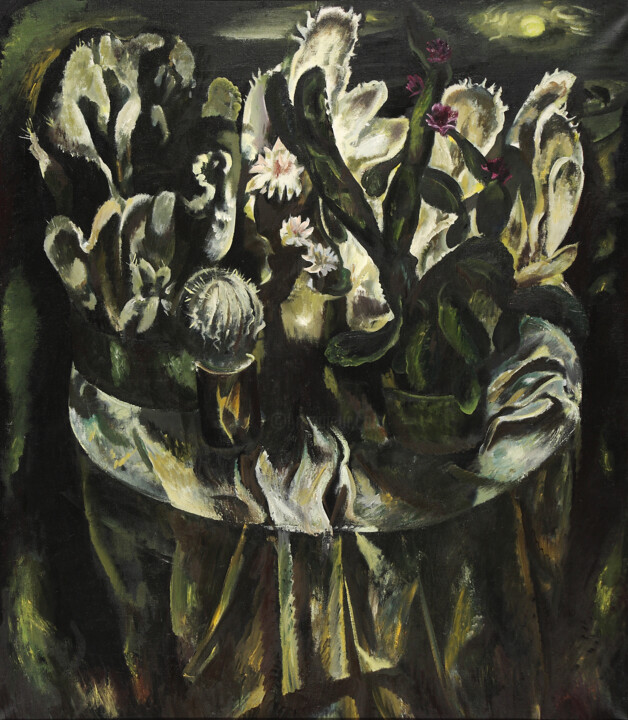 Картина под названием "NIGHT WHEN THE CACT…" - Vasil Sumarau, Подлинное произведение искусства, Масло