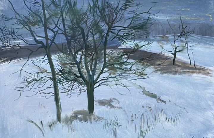 Peinture intitulée "Winter snowy day." par Vasil Sumarau, Œuvre d'art originale, Huile Monté sur Châssis en bois