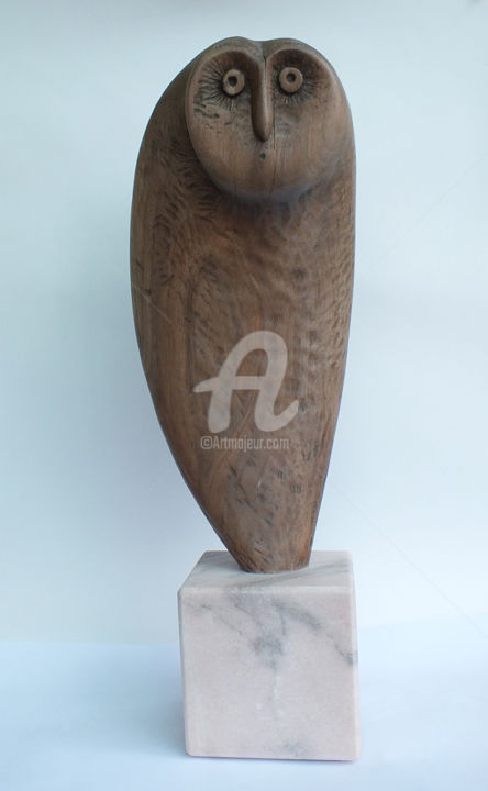 Sculpture titled "OWL" by Vasile Cheptanaru, Original Artwork, Wood