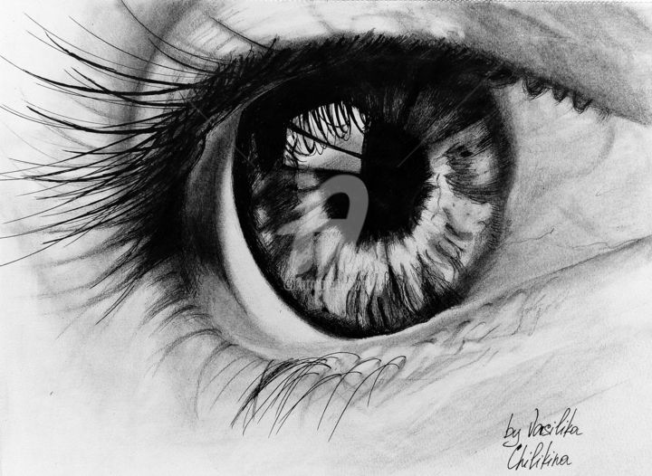 Disegno intitolato "Eye" da Vasilika Chilikina, Opera d'arte originale, Matita