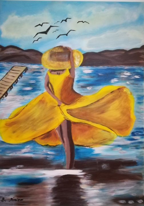 Peinture intitulée "Βόλτα στη θάλασσα" par Basilike Niketa, Œuvre d'art originale