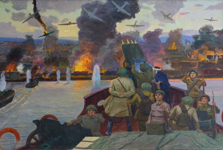 Crossing The River Volga Near Stalingrad, Картина - Vasiliy Strigin |  Artmajeur