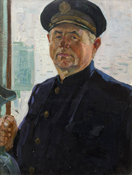 Painting titled "Portrait of the cap…" by Vasiliy Strigin, Original Artwork, Oil