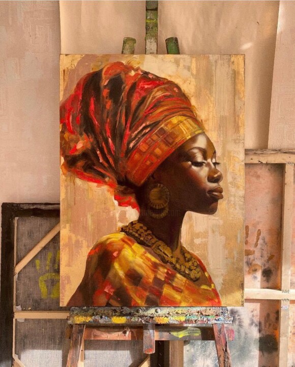 Картина под названием "африканка" - Vasily Kizinek, Подлинное произведение искусства, Темпера