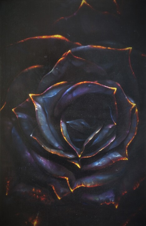Painting titled "Black Rose" by Vasily Luchkiv, Original Artwork, Oil