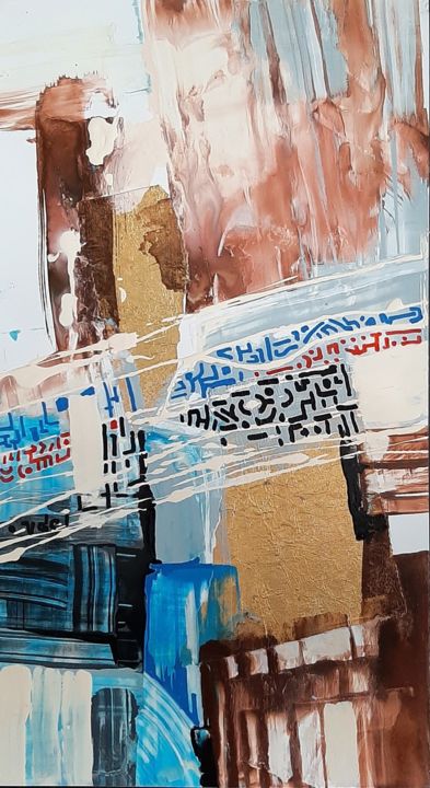 Painting titled "Manhattan" by Vasko Delev, Original Art, Acrylic Mounted on Cardboard