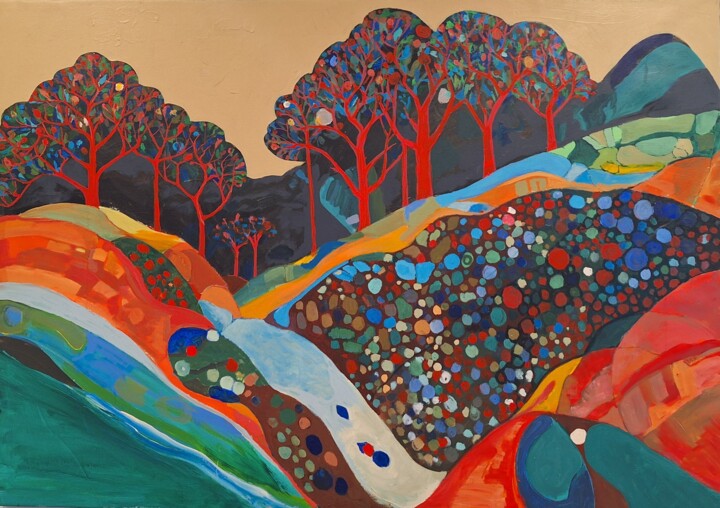 Pittura intitolato "Fractal landscape" da Vasko Delev, Opera d'arte originale, Acrilico