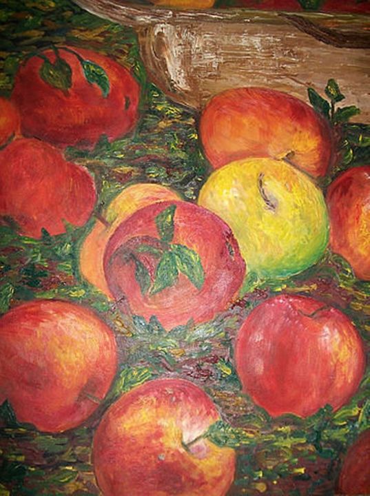Painting titled "Яблоки,упавшие с де…" by Liubov Cheval, Original Art,