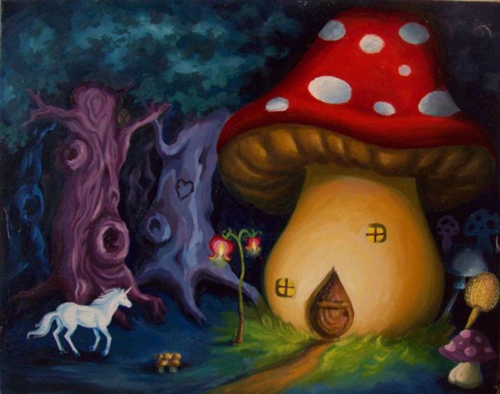 Картина под названием "muShroom, fairy tale" - Vaso Xmaladze, Подлинное произведение искусства