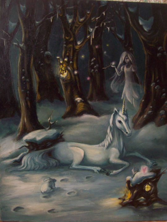 Картина под названием "unicorn, fairy tale" - Vaso Xmaladze, Подлинное произведение искусства