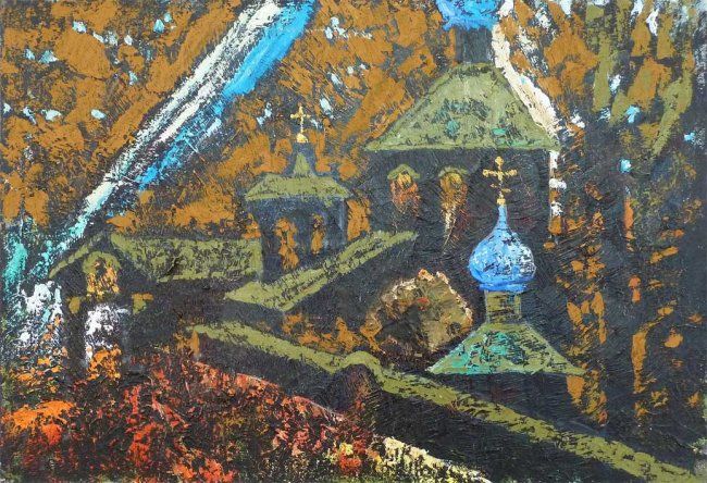 Pintura intitulada "Izborsk church" por Olvas, Obras de arte originais, Óleo