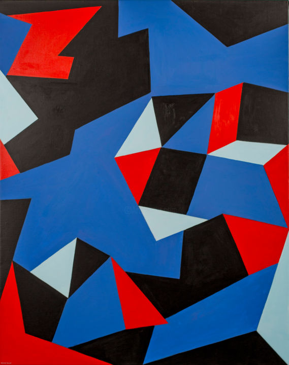 Malerei mit dem Titel "Polygones sur bleu…" von Michel Vassal, Original-Kunstwerk, Acryl