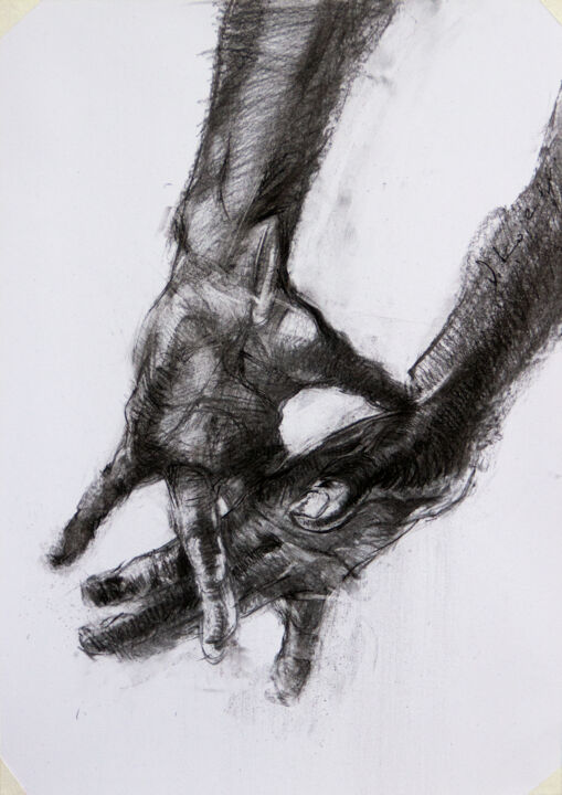 Dessin intitulée "Рука Руку Миє #4" par Vasyl Kovach, Œuvre d'art originale, Fusain