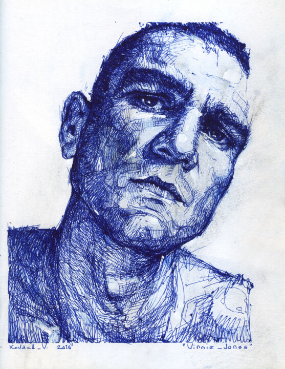 Рисунок под названием "Vinnie Jones" - Vasyl Kovach, Подлинное произведение искусства, Шариковая ручка