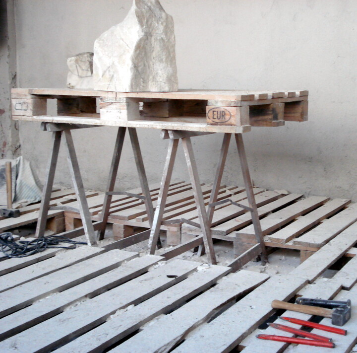 Sculpture titled "working place." by Vasyl, Original Artwork, Stone