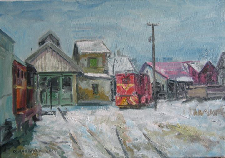Painting titled "old train depot" by Vasyl, Original Artwork