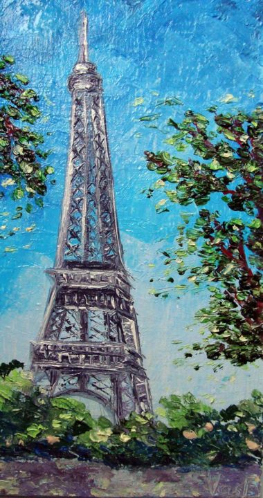 Pittura intitolato "Paris Eiffel Tower" da Vasilii Fediushin, Opera d'arte originale, Olio