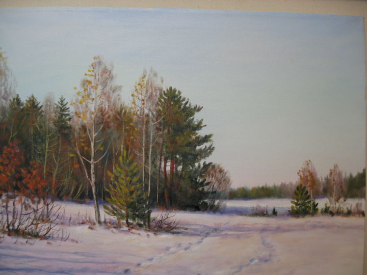 Peinture intitulée "Ранняя зима в Дрозд…" par Vladimir Golub, Œuvre d'art originale