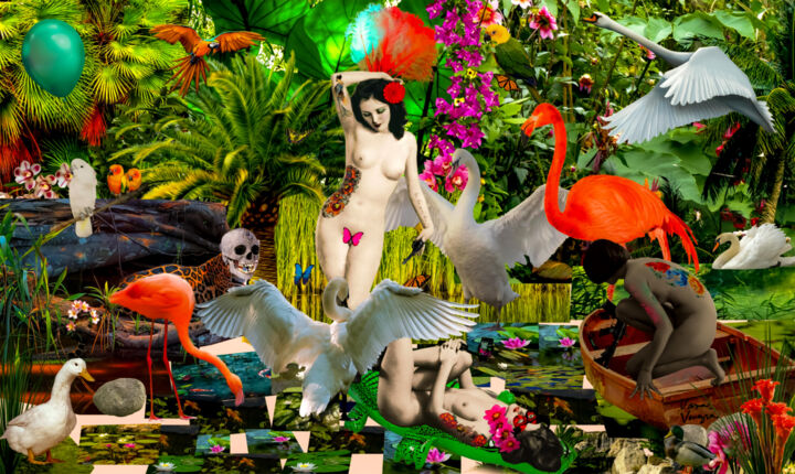Digitale Kunst mit dem Titel "Leda,  Venus and Gr…" von Vava Venezia, Original-Kunstwerk, Fotomontage Auf Aluminium montiert