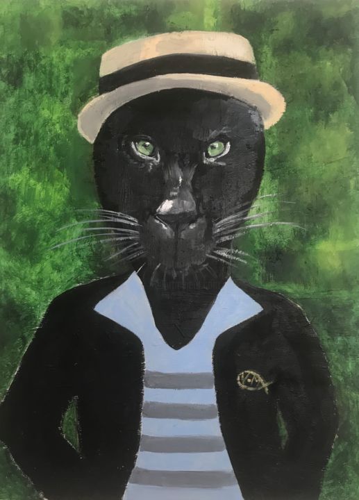 Peinture intitulée "Monsieur Panthere" par Vava Vhm, Œuvre d'art originale, Huile
