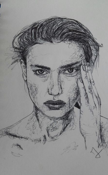 Drawing titled "Pensée" by Vavatoth, Original Artwork, Ballpoint pen