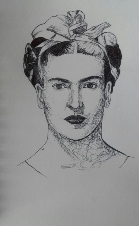 Dessin intitulée "Frida" par Vavatoth, Œuvre d'art originale, Stylo à bille