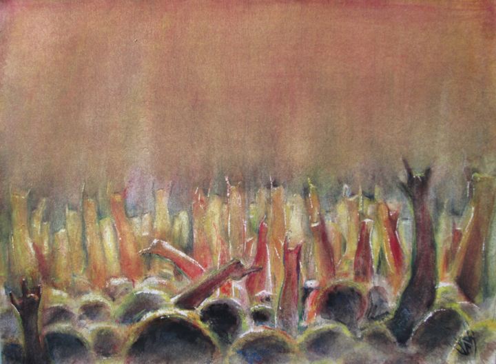 Pintura intitulada "Étude d'une foule d…" por Vavy, Obras de arte originais, Aquarela