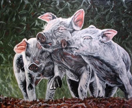 Pittura intitolato "Os Três porquinhos" da Vbarata, Opera d'arte originale, Olio