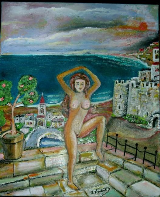 Peinture intitulée "femme à la terrasse" par Charles Van-Den-Torren, Œuvre d'art originale