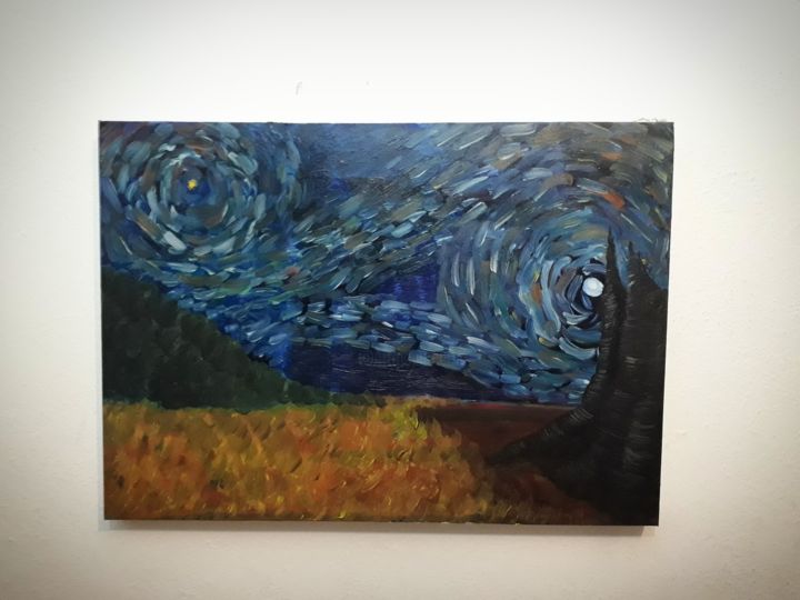 Painting titled "Blue night" by Marco Coto, Original Artwork, Oil