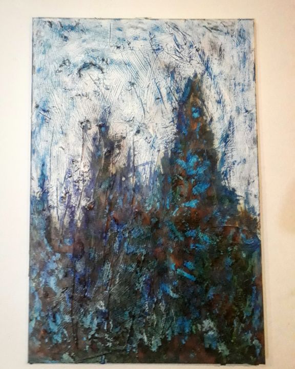 Painting titled "Blue fire" by Marco Coto, Original Artwork, Oil